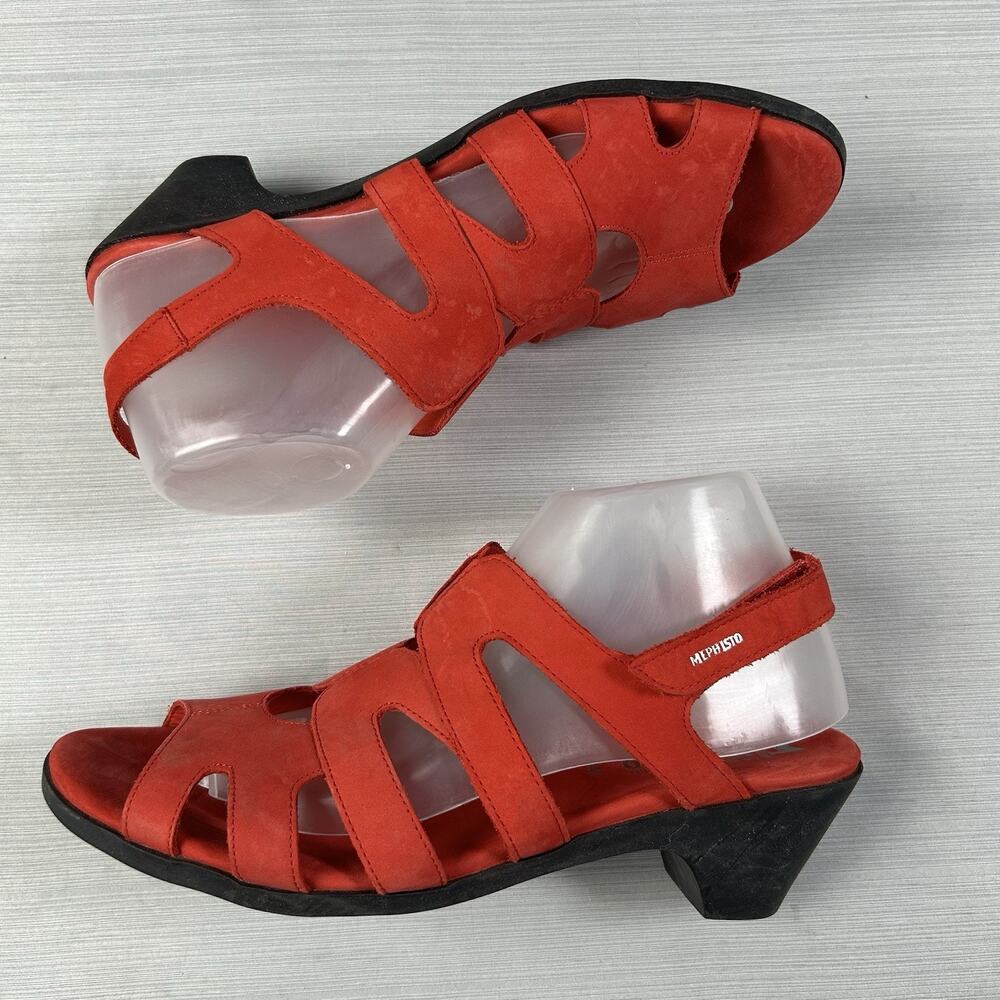 Mephisto Coralie Women’s Size 42 Red Suede Dress Sling Black Strappy Sandals